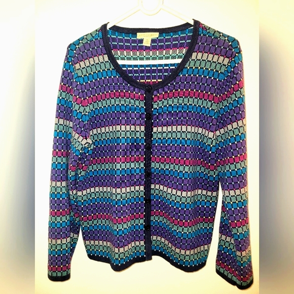 Appleseeds Petites Sweater Womens Button Front Cardigan Checked Purple - Picture 5 of 7